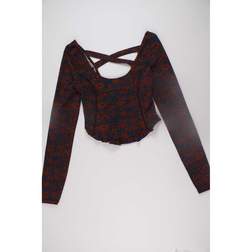 Free People Womens Top Katya Corset Navy Combo Floral Medium NWT $68 - Picture 1 of 6